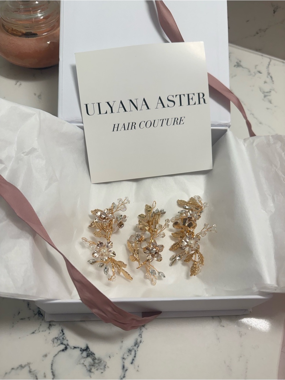 Ulyana Aster Gold Floral Hair Jewelry- Delicate Bridal Set